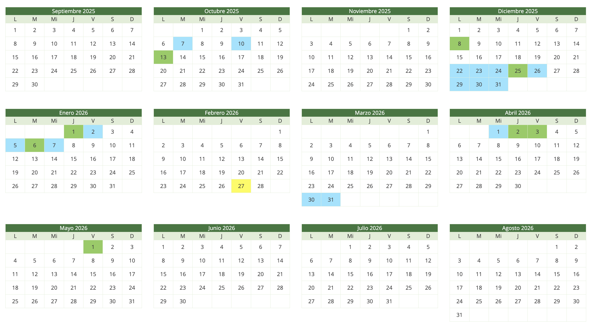 Calendario del curso escolar 2025/2026 (Cádiz)